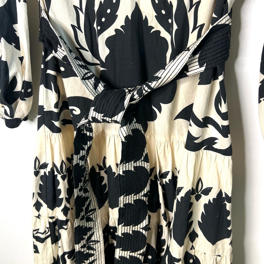 Zara Printed Maxi Dress Long Balloon Sleeves Black Cream Trending SZ XS EUC - Picture 8 of 13